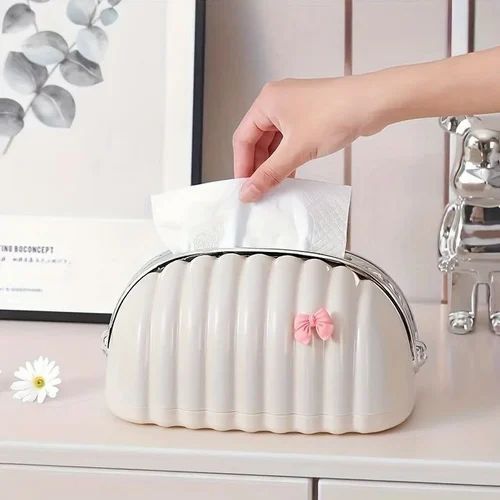 Creative Shell Design Tissue Box-White Silve
