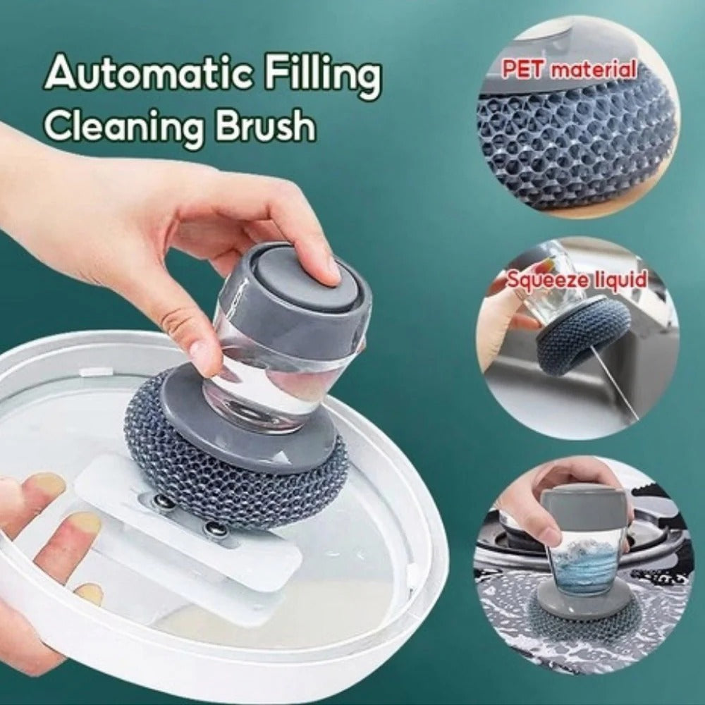 Kitchen Soap Dispensing Palm Brush – Automatic Filling Dish Scrubber۔