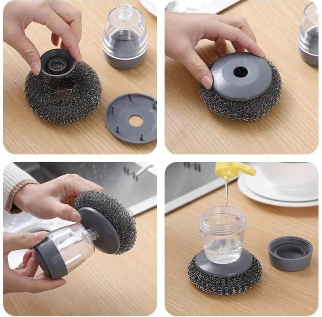 Kitchen Soap Dispensing Palm Brush – Automatic Filling Dish Scrubber۔