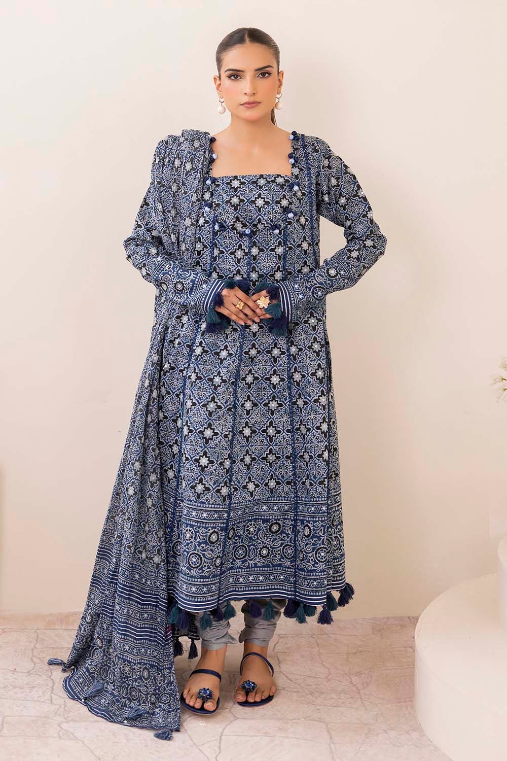 3 Piece Unstitched Silver Printed Lawn